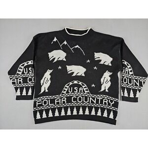 Vintage Authentic Renaissance Knitwear Sweater Size Medium Black Polar Bears USA